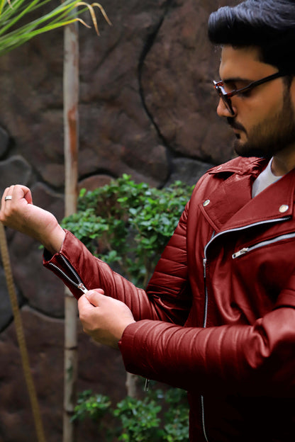 WAH CANTT JACKET Men's Leather Jacket, Biker/Motorcycle Leather Jacket For Men- Red