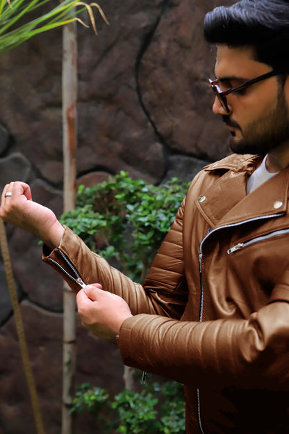 WAH CANTT JACKET Men's Leather Jacket, Biker/Motorcycle Leather Jacket For Men- Cognac