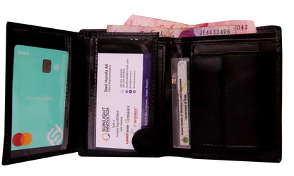 RAWALPINDI WALLET Compact Size Leather Wallet Modish Tri-Fold Leather Wallet Jet Black