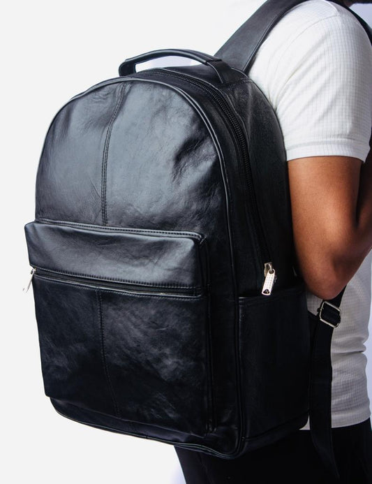 PESHAWAR BACKPACK Laptop Leather Bagpack Genuine Sheep Leather Bagpack Unisex Jet Black