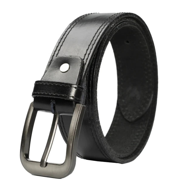 GUJRANWALA BELT Double Stitched Laminated Leather Belt Causal Leather Belt Jet Black