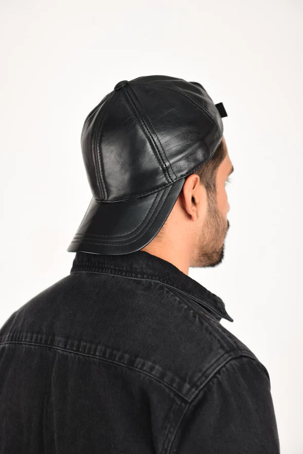 LAHORE CAP Genuine Sheep Leather Cap Crafted From Full Grain Sheep Leather Jet Black