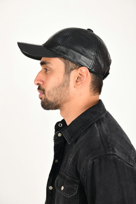 LAHORE CAP Genuine Sheep Leather Cap Crafted From Full Grain Sheep Leather Jet Black