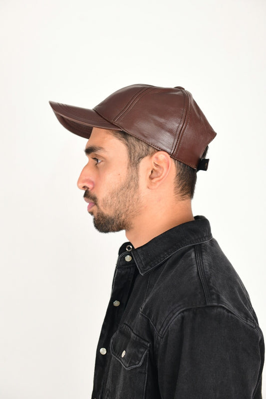 KARACHI CAP Genuine Sheep Leather Cap Crafted From Full Grain Sheep Leather DARK BROWN