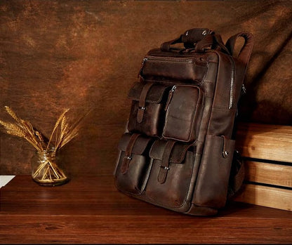 SIALKOT BACKPACK Traveler Upgrade Backpack Travel Rucksack Unisex Rustic Vintage Backpack Dark Brown