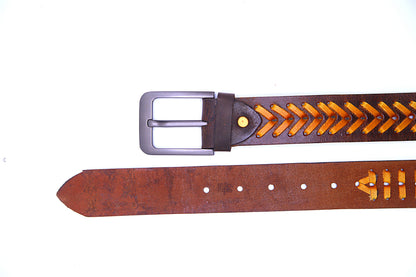 PAKISTAN BELT PRO Elegant Genuine Leather Braided Bel - Brown/Tan