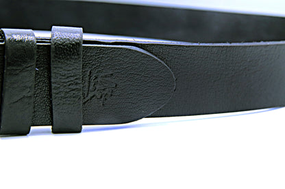 DUNYAPUR BELT Genuine Natural Milled Leather Belt in One Piece - Jet Black
