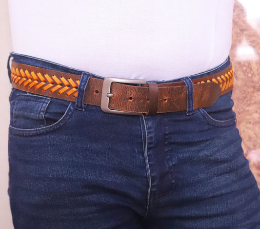 PAKISTAN BELT PRO Elegant Genuine Leather Braided Bel - Brown/Tan