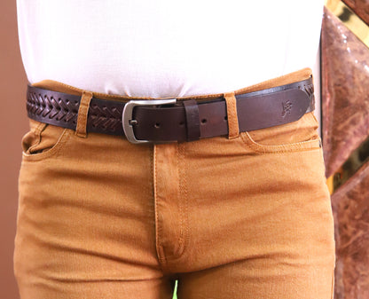 PAKISTAN BELT PRO Elegant Genuine Leather Braided Belt - Brown/Brown