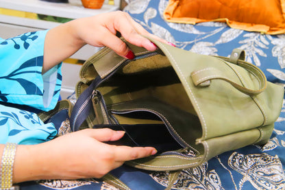 KARACHI BAG Women's Handmade Genuine Cow Leather Distressed Shoulder Bag, Ladies Tote Bag, Ladies Handbag-Olive Green