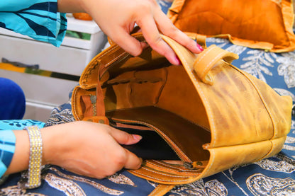 SUKKUR BAG Women's Handmade Genuine Cow Leather Distressed Shoulder Bag, Ladies Tote Bag, Ladies Handbag-Vintage Gold