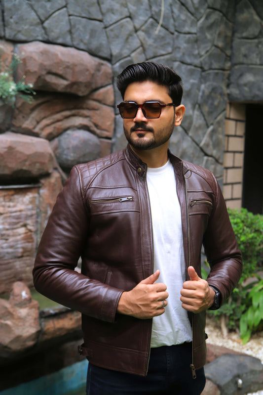 SAHIWAL JACKET Men's Brown Leather Jacket For Men, Diamond Style Biker Jacket For Men