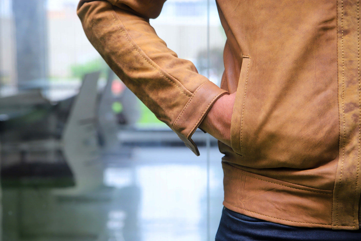 JHANG JACKET Men's Leather Jacket Suede Touch Men's Biker Leather Jacket, Casual Biker Street wear- Tan