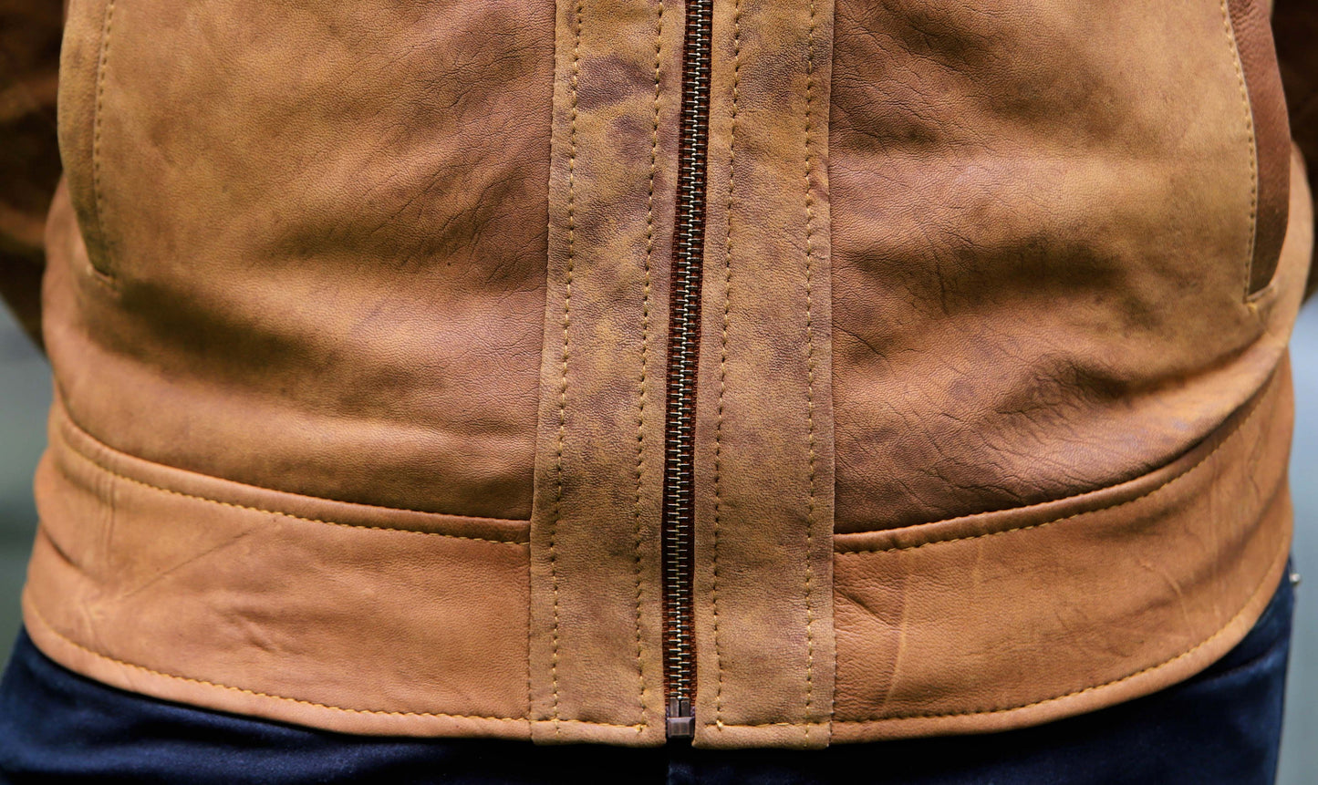 JHANG JACKET Men's Leather Jacket Suede Touch Men's Biker Leather Jacket, Casual Biker Street wear- Tan