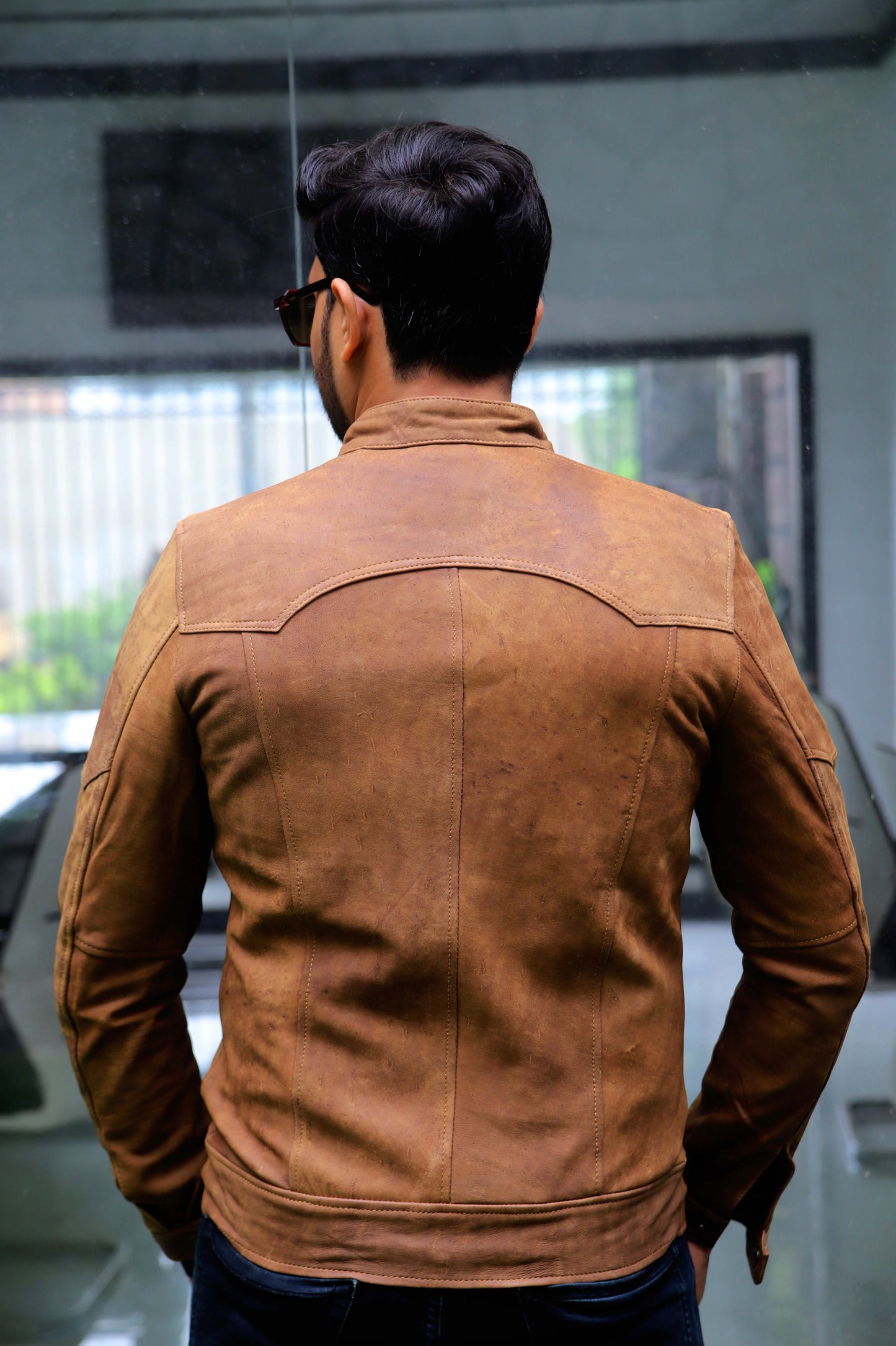 JHANG JACKET Men's Leather Jacket Suede Touch Men's Biker Leather Jacket, Casual Biker Street wear- Tan