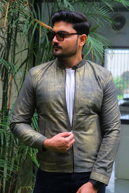 OKARA JACKET Men's Leather Jacket, Distressed Green Leather Jacket For Men, Biker Leather Jacket For Men, Casual Wear- Vintage Green