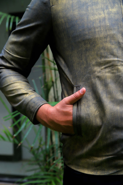 OKARA JACKET Men's Leather Jacket, Distressed Green Leather Jacket For Men, Biker Leather Jacket For Men, Casual Wear- Vintage Green
