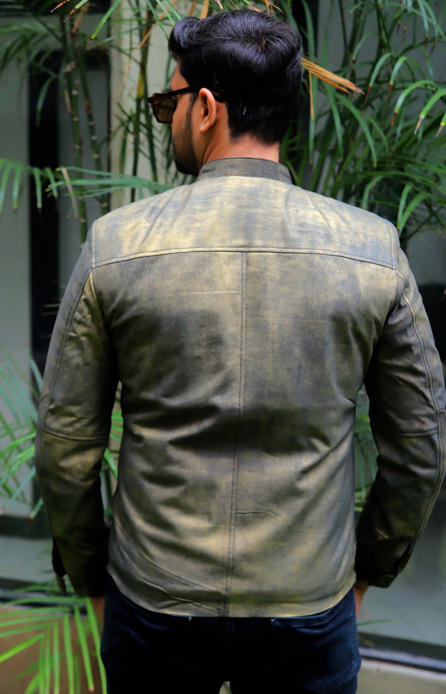 OKARA JACKET Men's Leather Jacket, Distressed Green Leather Jacket For Men, Biker Leather Jacket For Men, Casual Wear- Vintage Green