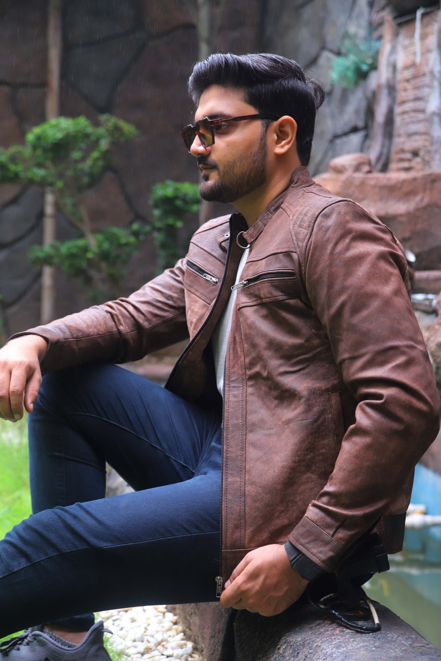 RAHIM YAR KHAN JACKET Men's Leather Jacket, Diamond Style Leather Jacket For Men, Biker Leather Jacket For Men- Distressed Brown