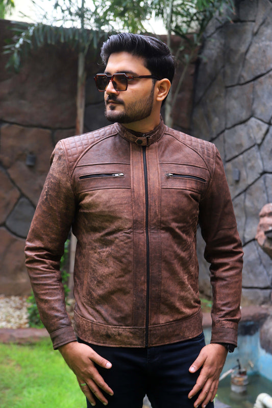 RAHIM YAR KHAN JACKET Men's Leather Jacket, Diamond Style Leather Jacket For Men, Biker Leather Jacket For Men- Distressed Brown