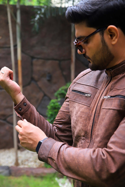 RAHIM YAR KHAN JACKET Men's Leather Jacket, Diamond Style Leather Jacket For Men, Biker Leather Jacket For Men- Distressed Brown