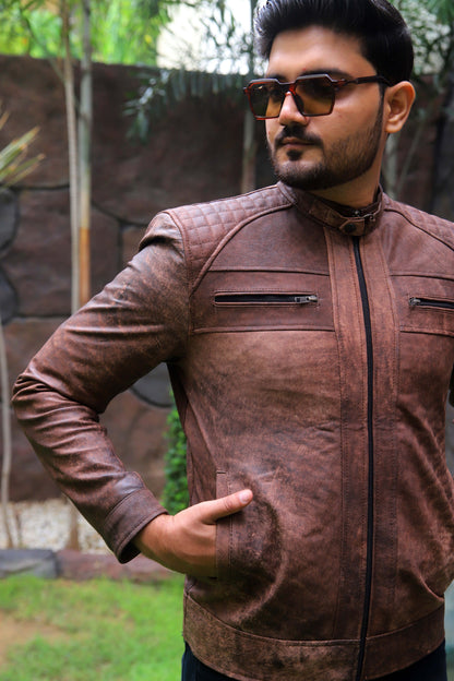 RAHIM YAR KHAN JACKET Men's Leather Jacket, Diamond Style Leather Jacket For Men, Biker Leather Jacket For Men- Distressed Brown
