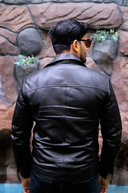 HAFIZABAD JACKET Men's Leather Jacket With Fur Collar (Removeable), Biker Leather Jacket For, Formal & Casual Leather Jacket For Men- Black