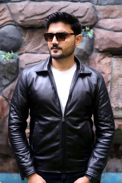 HAFIZABAD JACKET Men's Leather Jacket With Fur Collar (Removeable), Biker Leather Jacket For, Formal & Casual Leather Jacket For Men- Black