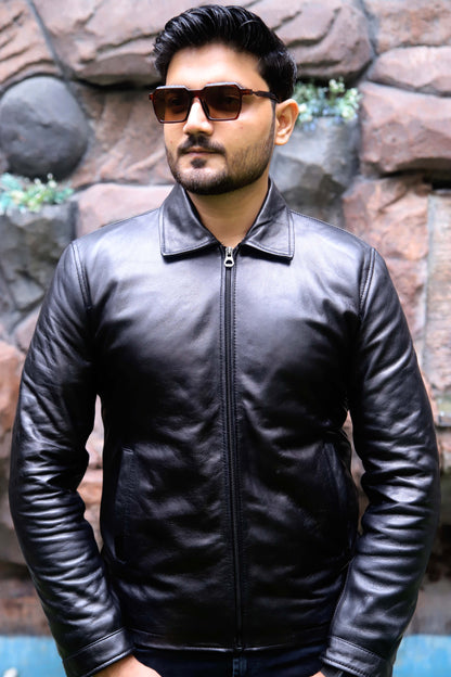 HAFIZABAD JACKET Men's Leather Jacket With Fur Collar (Removeable), Biker Leather Jacket For, Formal & Casual Leather Jacket For Men- Black