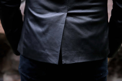 CHINIOT JACKET Men's Black Leather Blazer, Formal Leather Blazer For Men- Black