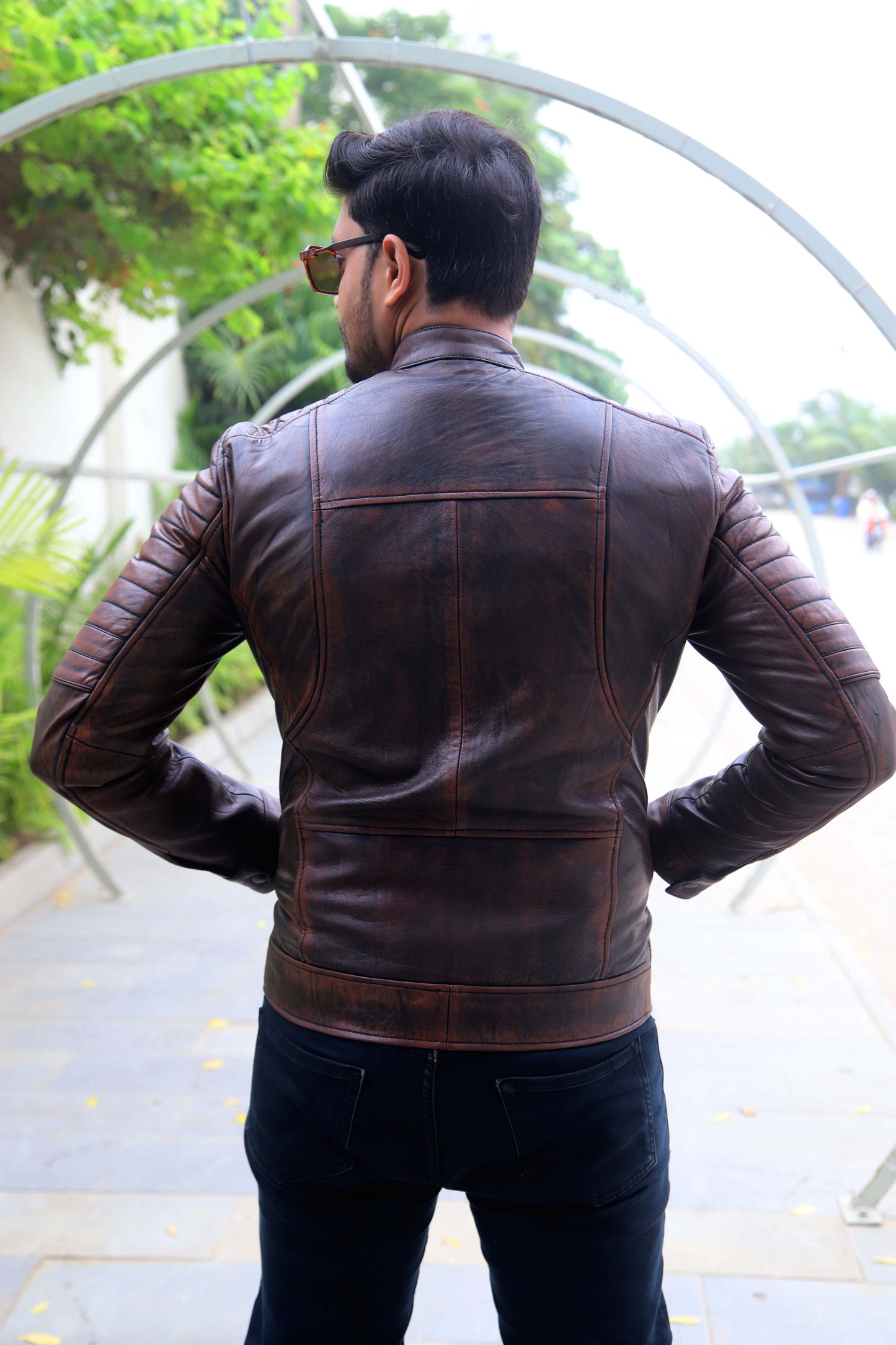 KAMOKE JACKET Men's Distressed Biker Leather Jacket, Vintage Motorcycle Jacket For Men- Vintage Tan