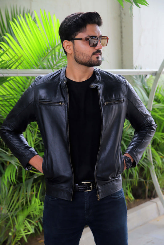 TURBAT JACKET Men's Leather Jacket, Biker Leather Jacket For Men- Jet Black