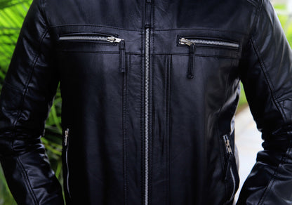 KHANPUR JACKET Men's Leather Jacket, Diamond Style Leather Jacket For Men, Biker Leather Jacket For Men- Jet Black