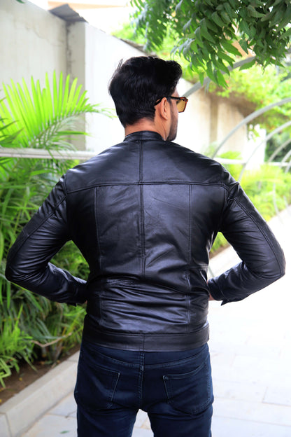 KHANPUR JACKET Men's Leather Jacket, Diamond Style Leather Jacket For Men, Biker Leather Jacket For Men- Jet Black