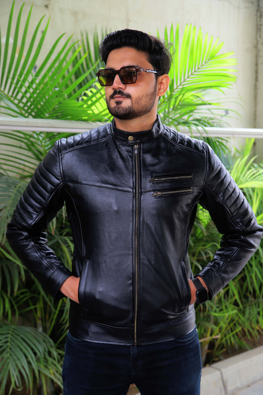 MURIDKE JACKET Men's Leather Jacket, Biker Leather Jacket For Men- Jet Black