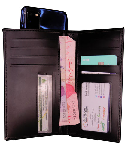 SIALKOT WALLET Versatile Leather Long Wallet All Purpose Long Leather Wallet Jet Black