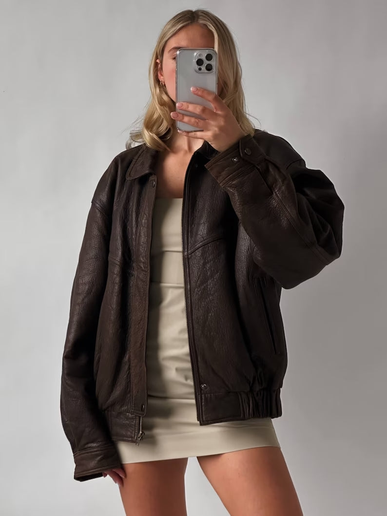 TANDO JAM JACKET Genuine Leather Oversize Jacket For Women