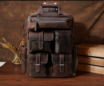 SIALKOT BACKPACK Traveler Upgrade Backpack Travel Rucksack Unisex Rustic Vintage Backpack Dark Brown