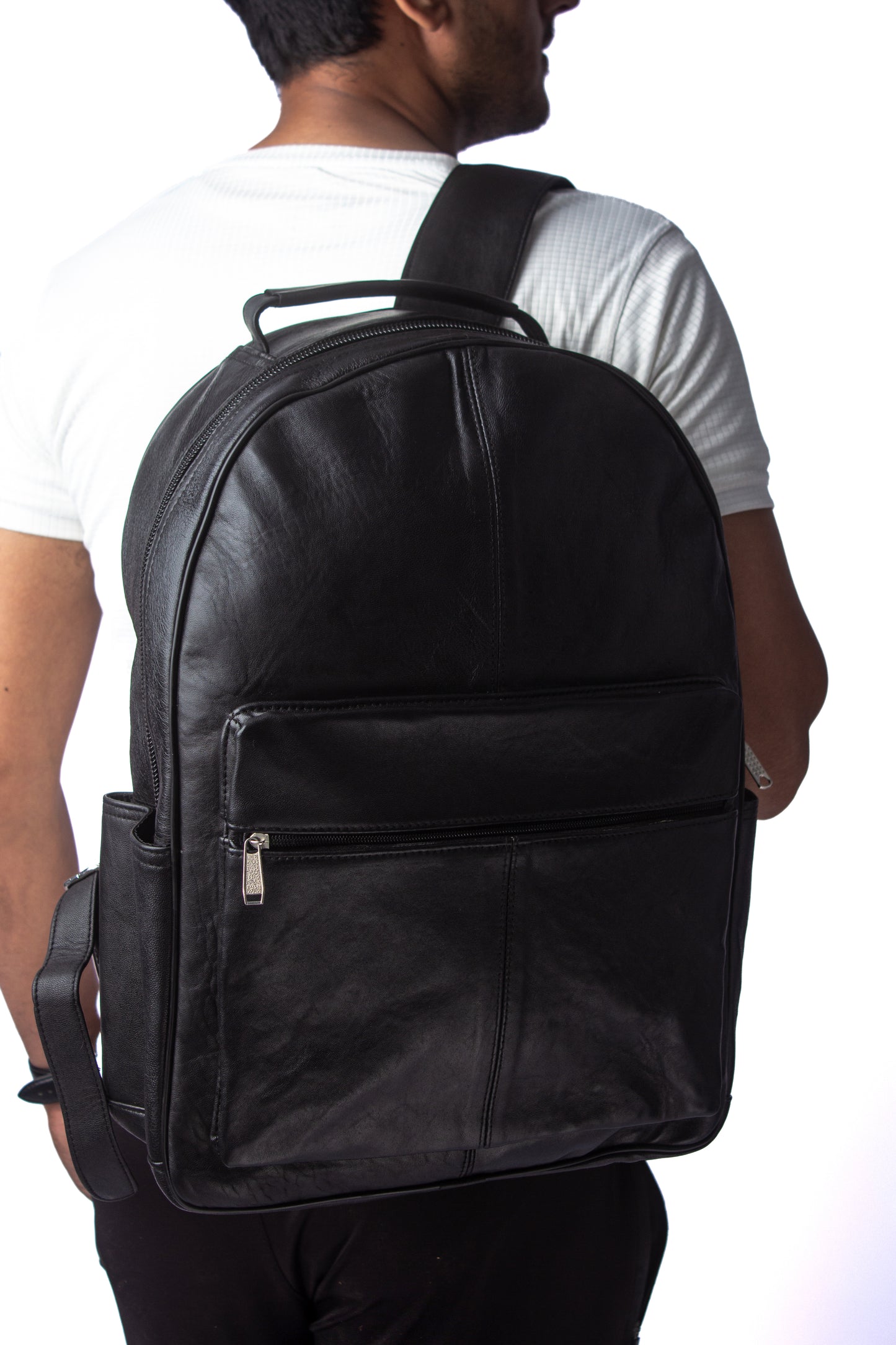 PESHAWAR BACKPACK Laptop Leather Bagpack Genuine Sheep Leather Bagpack Unisex Jet Black