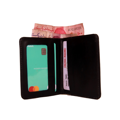 FAISALABAD WALLET Minimal Leather Card Holder Compact Size Bi-Fold Leather Wallet and Card Holder Jet Black