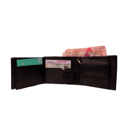 MULTAN WALLET Modern Leather Wallet Tri-Fold Leather Wallet Standard Size Jet Black