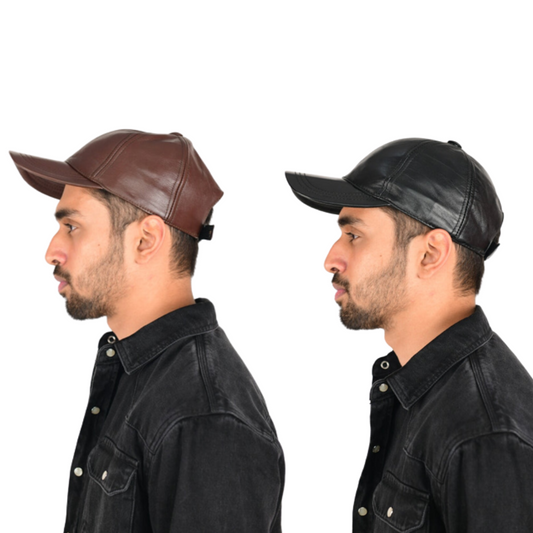 PACK OF 2 Genuine Sheep Leather Cap Crafted From Full Grain Sheep Leather Jet Black And Brown