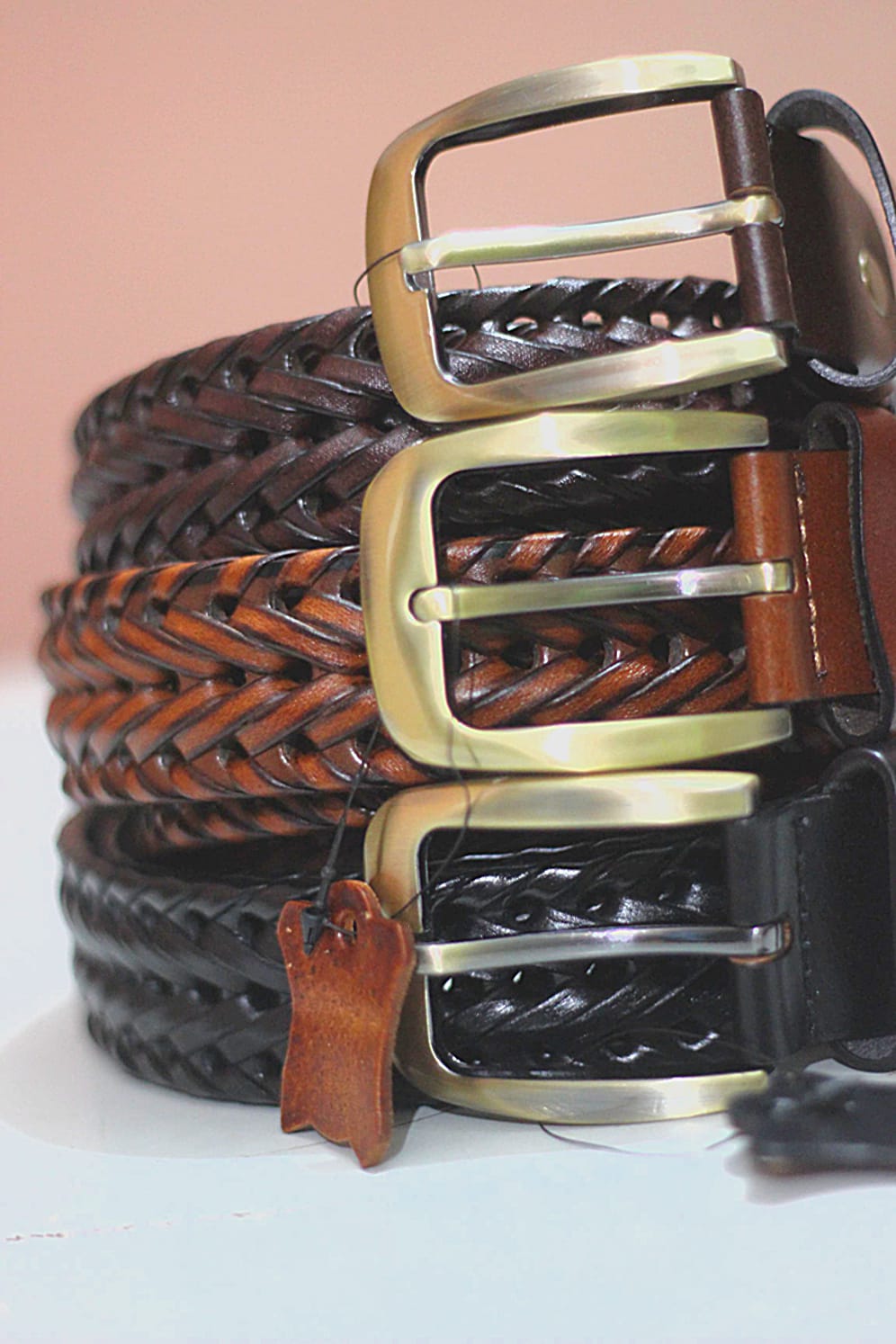 BUNDLE OFFER PACK OF 3 PAKISTAN BELT Elegant Braided Belt Tan Brown, Black & Dark Brown