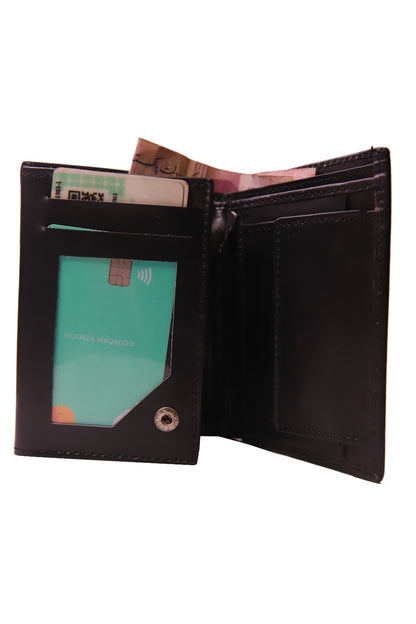 RAWALPINDI WALLET Compact Size Leather Wallet Modish Tri-Fold Leather Wallet Jet Black