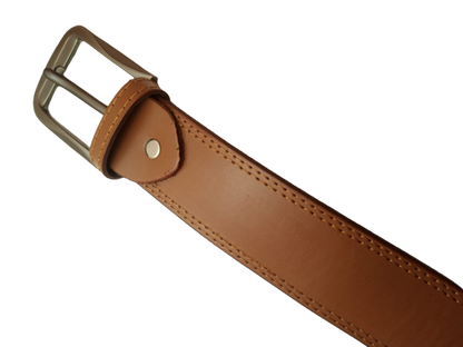 SIALKOT BELT Double Stitched Laminated Leather Belt Causal Leather Belt Tan Brown