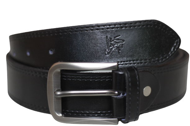 GUJRANWALA BELT Double Stitched Laminated Leather Belt Causal Leather Belt Jet Black