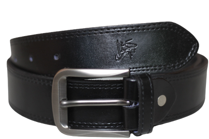 GUJRANWALA BELT Double Stitched Laminated Leather Belt Causal Leather Belt Jet Black