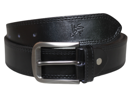 GUJRANWALA BELT Double Stitched Laminated Leather Belt Causal Leather Belt Jet Black