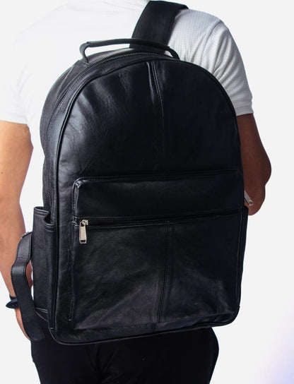 PESHAWAR BACKPACK Laptop Leather Bagpack Genuine Sheep Leather Bagpack Unisex Jet Black