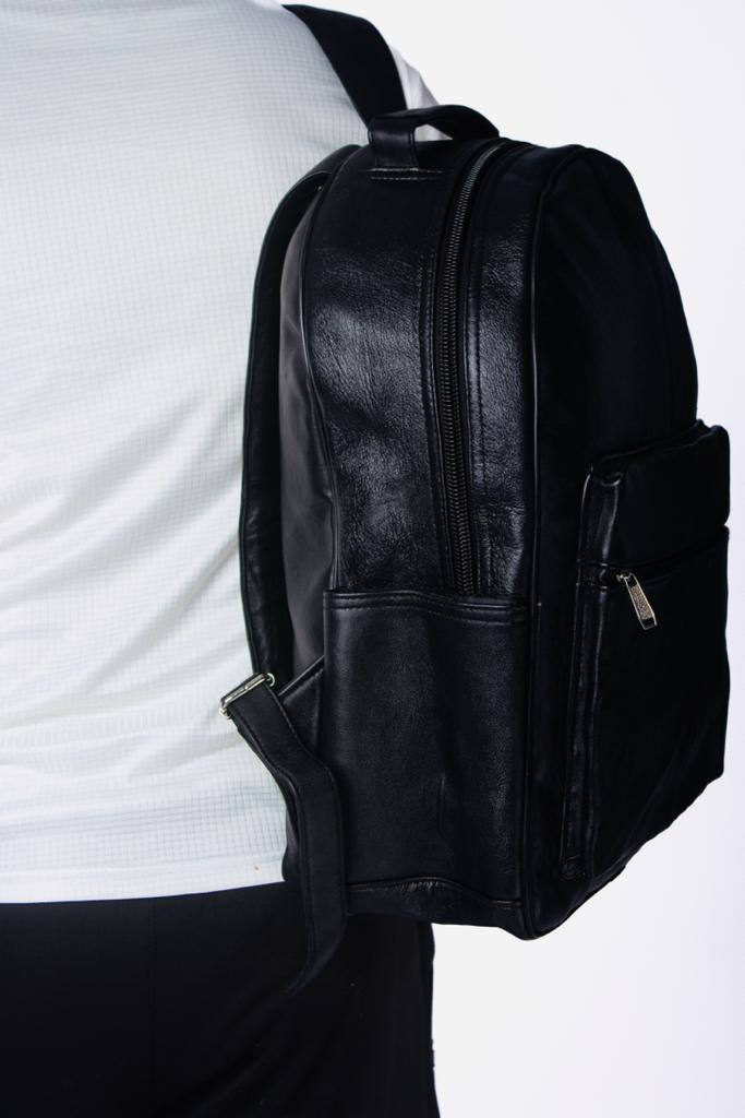 PESHAWAR BACKPACK Laptop Leather Bagpack Genuine Sheep Leather Bagpack Unisex Jet Black